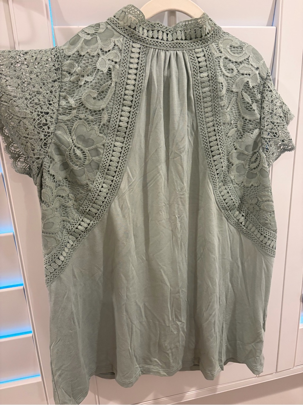 Cable & Gauge Sage Green Lace Yoke Flutter Sleeve Top